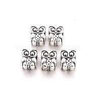 Tibetan Style Alloy European Beads, Large Hole Beads, Cadmium Free & Lead Free, Owl, Antique Silver, 11x9x8mm, Hole: 5mm, about 350pcs/1000g(TIBE-N006-92AS-LF)
