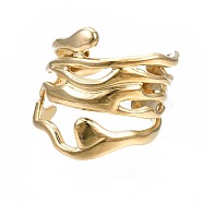 304 Stainless Steel Wave Open Cuff Ring, Chunky Hollow Ring for Women, Golden, US Size 7(17.3mm)(RJEW-T023-31G)