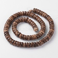 brins de perles rondelles en coquille de noix de coco naturelles, brun coco, 8x2.5~5 mm, trou: 1 mm, environ 107 pcs / brin, {1 pouce