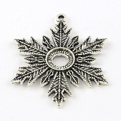 Snowflake Tibetan Style Alloy Pendant Cabochon Open Back Settings, Lead Free & Cadmium Free, Antique Silver, Tray: 10.5mm, 46x37.5x2.5mm, Hole: 2.5mm, about 85pcs/500g(TIBEP-S295-62AS-RS)