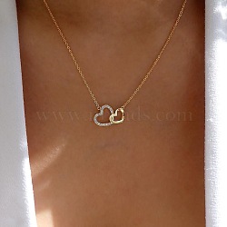 2-Heart Alloy Crystal Crystal Rhinestone Pendant Necklaces for Women, Golden, 16.14 inch(41cm)(WG8C735-01)