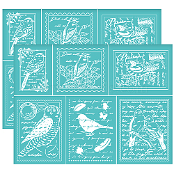 Self-Adhesive Silk Screen Printing Stencil, for Painting on Wood, DIY Decoration T-Shirt Fabric, Turquoise, Bird Pattern, 280x220mm(DIY-WH0338-131)