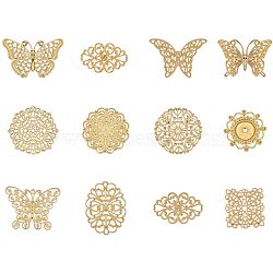 Brass Filigree Links, Mixed Shapes, Golden, 8.2x8.2x2.7cm, 72pcs/set(KK-PH0035-17G)