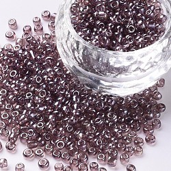 Glass Seed Beads, Trans. Colours Lustered, Round, Rosy Brown, 3mm, Hole: 1mm, about 1111pcs/50g, 50g/bag, 18bags/2pounds(SEED-US0003-3mm-116)