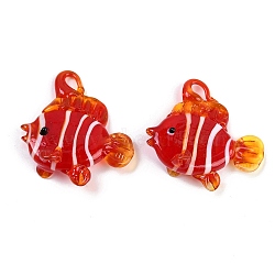 Handmade Lampwork Pendants, Fish, Red, 32~39x22~37x10~15mm, Hole: 2~4mm(LAMP-I029-13B)