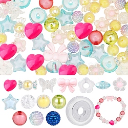 DIY Cute Beaded Stretch Bracelet Making Kit, Including Flower & Star & Bowknot & Heart & Butterfly & Candy Acrylic Beads, Elastic Thread, Colorful, 12x12.5x6mm, Hole: 2.5mm, Beads: 150Pcs/bag(DIY-SC0020-60A)