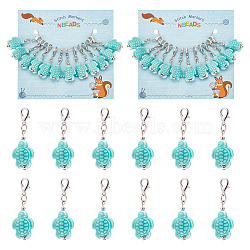 Tortoise Stitch Markers, Porcelain Crochet Lobster Clasp Charms, Locking Stitch Marker with Wine Glass Charm Ring, Turquoise, 4cm, 12pcs/set, 2 sets/box(HJEW-AB00280)
