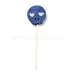 Felt Cloth & Paper Skull Cake Insert Card Decoration, with Bamboo Stick, for Halloween Cake Decoration, Blue, 103mm(DIY-H108-35)