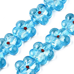 Handmade Silver Foil Lampwork Beads Strands, Flower, Deep Sky Blue, 22~23x23x9~10mm, Hole: 1.2mm, about 20pcs/strand, 16.54 inch~16.93 inch(42cm~43cm)(FOIL-T004-03D)