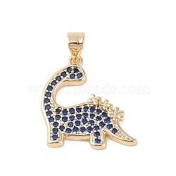 Brass Micro Pave Cubic Zirconia Pendants, Real 18K Gold Plated, Dinosaur, Blue, 19.5x18.5x2.5mm, Hole: 4x3.5mm(KK-E111-45E-G)