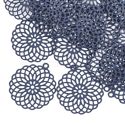 430 Stainless Steel Filigree Pendants, Spray Painted, Etched Metal Embellishments, Flower, Marine Blue, 30x27x0.3mm, Hole: 1.8mm(STAS-T042-02A)