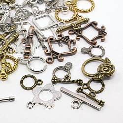 Tibetan Style Toggle Clasps, Mixed Shape, Mixed Color, Toggle: 12~29x9~24x1~4mm, Hole: 1~2mm, Bar: 11~32x5~10x1.5~5mm, hole: 1~4mm.(TIBE-MSMC001-2M)