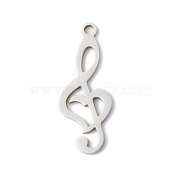 201 Stainless Steel Pendants, Musical Note, G Clef, Stainless Steel Color, 24x9.5x1mm, Hole: 1.4mm(STAS-A064-01P)
