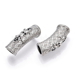 Rack Plating Brass Micro Pave Cubic Zirconia Beads, Long-Lasting Plated, Curved Tube Beads, Curved Tube Noodle Beads, Large Hole Beads, Platinum, 28.5x8.5~10mm, Hole: 6.5mm(ZIRC-S052-002P)