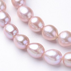brins de perles de culture d'eau douce naturelles, ovale, prune, 7~8x7~8 mm, trou: 0.5 mm, environ 35~37 pcs / brin, 13.98 pouce (35.5 cm)(PEAR-Q003-7mm-01)