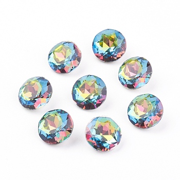 Pointed Back & Back Plated Glass Rhinestone Cabochons, Grade A, Faceted, Flat Round, Vitrail Medium, 8x4.5mm