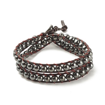 Round Synthetic Hematite Braided Wrap Bracelet, Gemstone Two Loops Bracelet for Women, 17-3/8 inch(44cm)