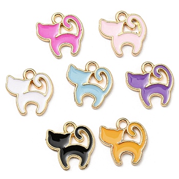Alloy Charms, with Enamel, Golden, Cadmium Free & Nickel Free & Lead Free, Cat Shape Charms, Mixed Color, 13x13x1.5mm, Hole: 1.8mm