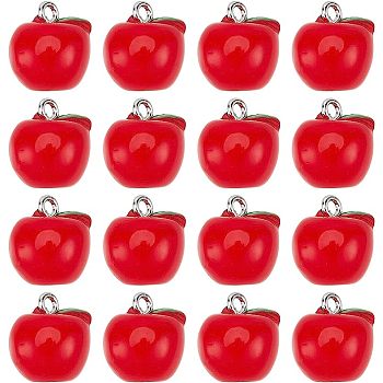 25Pcs Teachers' Day Opaque Resin Charms, with Platinum Tone Iron Loops, Apple, Red, 15x12mm, Hole: 2mm