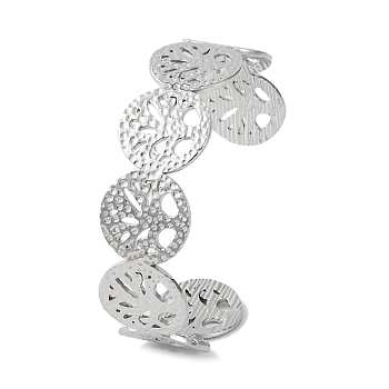 Tree of Life 304 Stainless Steel Cuff Bangles for Women, Stainless Steel Color, Inner Diameter: 2-3/8x2-1/4 inch(6.15x5.7cm)