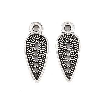 Tibetan Style Alloy Hollow Teardrop Charms, Antique Silver, 14.5x5.5x1.3mm, Hole: 1.2mm