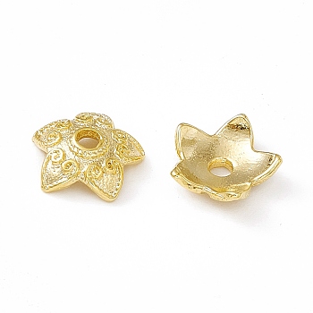 5-Petal Brass Bead Cap, Cadmium Free & Lead Free, Long-Lasting Plated, Flower, Real 24K Gold Plated, 9x9x2.5mm, Hole: 1.8mm