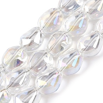 Electroplate Glass Beads Strands, Nuggets, Clear, 12x10.5x7.5mm, Hole: 1mm, about 50pcs/strand, 23.62''(60cm)