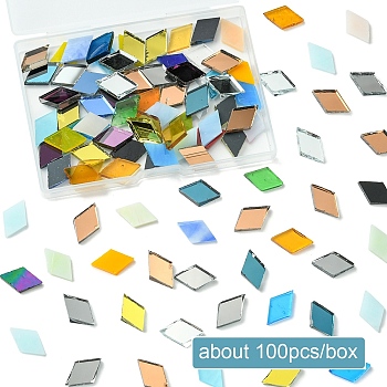 100Pcs 2 Colors Mosaic Tiles Glass Cabochons, for Home Decoration or DIY Crafts, Rhombus, Mixed Color, 18~20x12x3~4mm, 50pcs/color