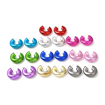 Acrylic Ring Stud Earrings, Half Hoop Earrings with 316 Surgical Stainless Steel Pins, Mixed Color, 34.5x12.5mm
