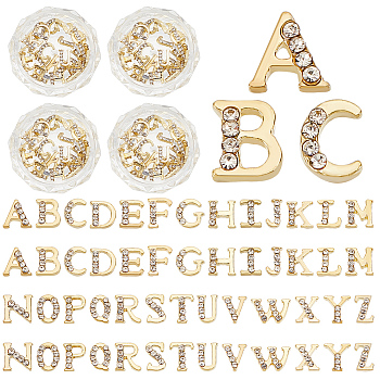 Alloy Rhinestone Cabochon, Nail Art Decoration Accessories, Letter A~Z, Alphabet, Letter A~Z, 5~6.1x4.4~8x1.5mm, 26pcs/set, 4sets