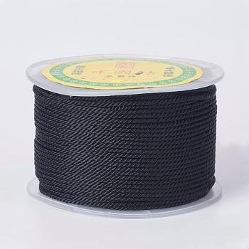 Round Polyester Cords, Milan Cords/Twisted Cords, Black, 1.5~2mm, 50yards/roll(150 feet/roll)