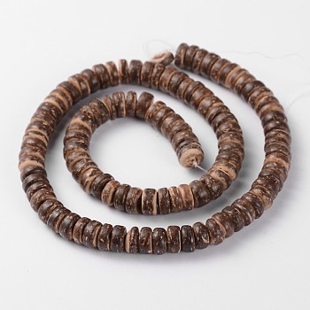 Natural Coconut Shell Rondelle Bead Strands, Coconut Brown, 8x2.5~5mm, Hole: 1mm, about 107pcs/strand, 16.1 inch