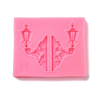Retro Embossed Wall Lamp Fondant Molds, Cake Border Decoration Silicone Molds, for Chocolate, Candy, UV Resin & Epoxy Resin Craft Making, Hot Pink, 75x62x8.5mm, Inner Diameter: 53x63mm