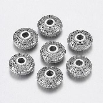 Tibetan Style Alloy Spacer Beads, Lead Free & Cadmium Free, Oval, Antique Silver, about 8mm in diameter, 4mm thick, hole: 1.5mm
