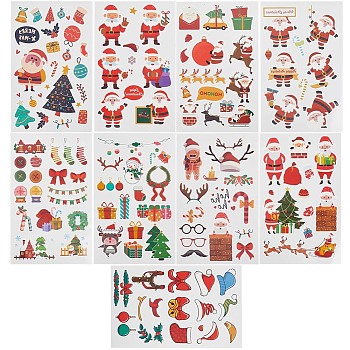9Pcs 9 Style Christmas Theme Pattern Removable Temporary Water Proof Tattoos Paper Stickers, Mixed Patterns, 12x7.6x0.07cm, 1pc/style
