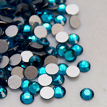 Glass Flat Back Rhinestone, Grade A, Back Plated, Faceted, Half Round, Blue Zircon, 3.8~4mm, about 1440pcs/bag
