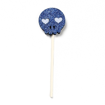 Felt Cloth & Paper Skull Cake Insert Card Decoration, with Bamboo Stick, for Halloween Cake Decoration, Blue, 103mm