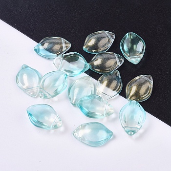 Transparent Glass Pendants, with Glitter Powder, Petal, Cyan, 19x12.5x5.5mm, Hole: 1mm