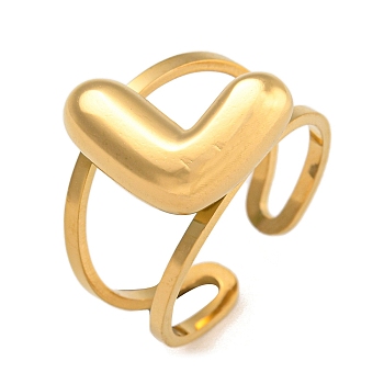 304 Stainless Steel Finger Ring, Real 18K Gold Plated Cuff Ring, Letter L, Inner Diameter: 18mm, Letter: 14~15x6.5~19mm