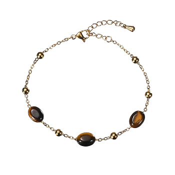 Real 18K Gold Plated Stainless Steel Natural Tiger Eye Handmade Chain Bracelets for Women