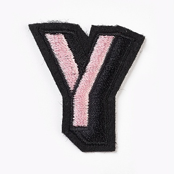 Computerized Embroidery Cloth Iron On Patches, Costume Accessories, Appliques, Letter, Pink, 39x35x2mm