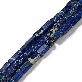 Natural Imperial Jasper Beads Strands, Dyed, Rectangle, Blue, 6.3~6.8x3~3.5x3~3.5mm, Hole: 0.8mm, about 59pcs/strand, 14.96~15.28 inch(38~38.8cm)