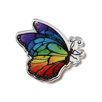 Printed Acrylic Pendants, Butterfly, Colorful, 39.5x39x2mm, Hole: 1.6mm