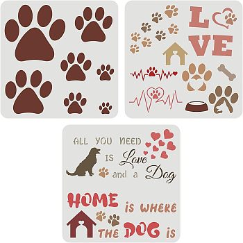 Plastic Drawing Painting Stencils Templates Sets, Square, Dog Pattern, 30x30cm, 3 style/set