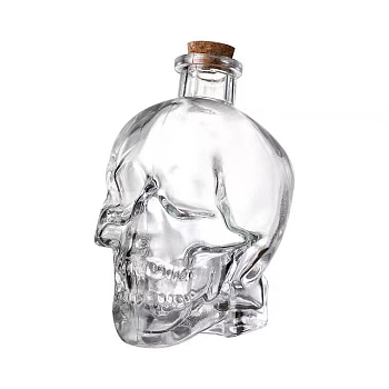 Skull Glass Wine Bottle, with  Cork, Clear, 6x9cm, Capacity: 120ml(4.06fl. oz)