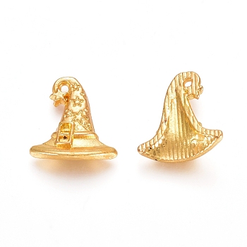 Halloween Theme Alloy Cabochons, Magic Hat, for UV Resin Filler, Epoxy Resin Jewelry Making, Golden, 14x12x1mm, Hole: 1mm