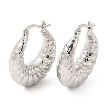 Brass Croissant Hoop Earrings for Women, Platinum, 29x25x9mm