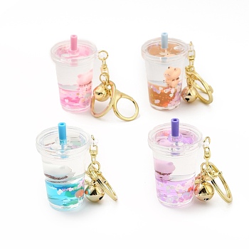 Acrylic Cup Keychain, with Zinc Alloy Lobster Claw Clasps, Iron Key Ring and Brass Bell, Mixed Color, 10.5cm