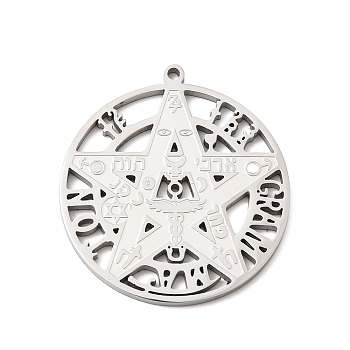 304 Stainless Steel Pendants, Tetragrammaton Pentacle Charm, Stainless Steel Color, 32x29.5x2mm, Hole: 1.5mm