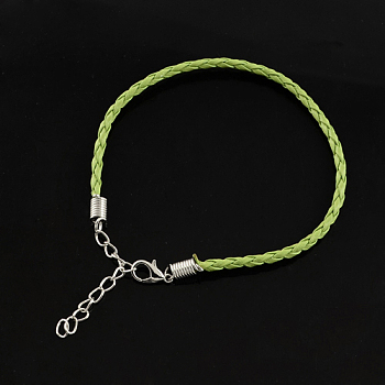 Trendy Braided Imitation Leather Bracelet Making, with Iron Lobster Claw Clasps and End Chains, Olive Drab, 200x3mm